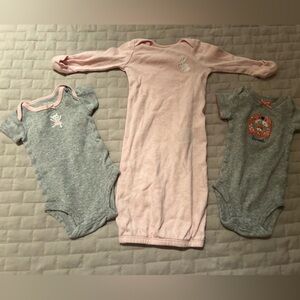 Carter's Pink + Gray Short Sleeve Bodysuits (2), pink sleep gown-newborn
